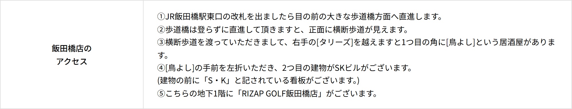 最寄り駅からRIZAP GOLF飯田橋店へのルート案内