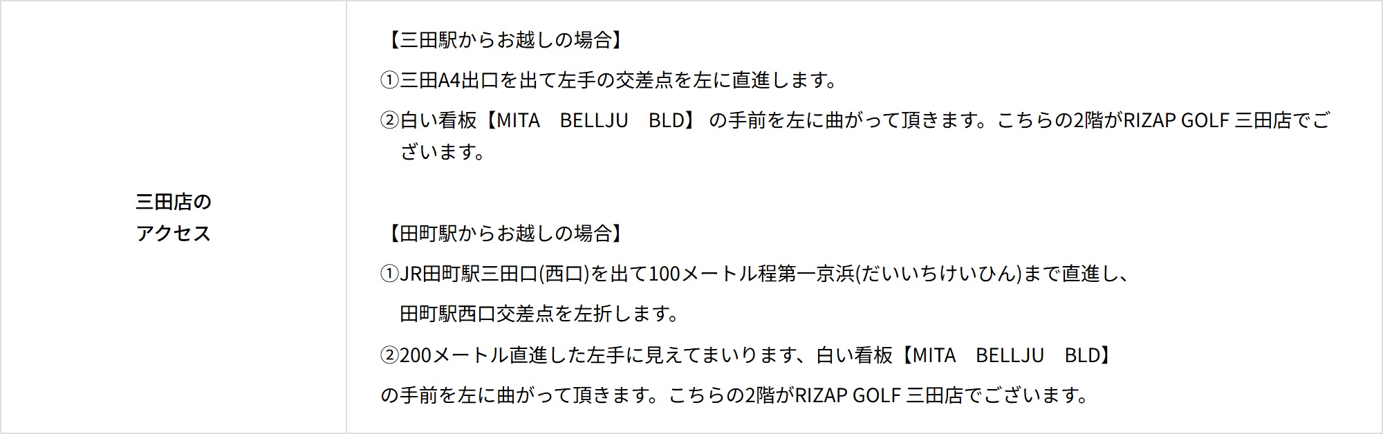 最寄り駅からRIZAP GOLF三田店へのルート案内