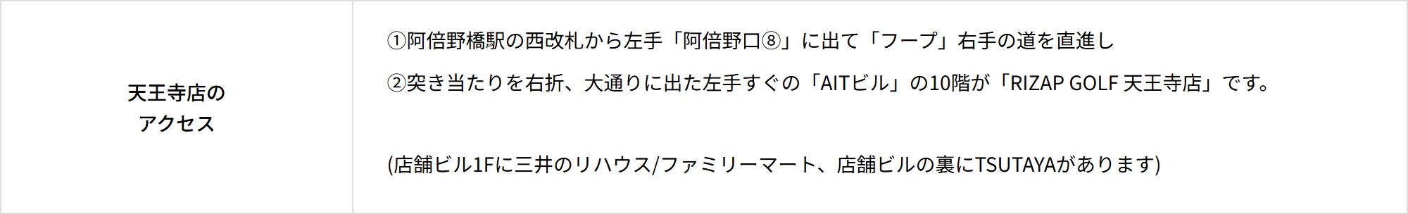 最寄り駅からRIZAP GOLF天王寺店へのルート案内